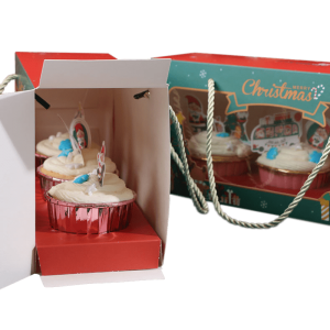 Vindueskasse Rød farvetryk Mat Cupcake-emballage med håndtag