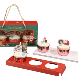 Window Box Red Color Printing Matte Cupcake Packaging With Handle