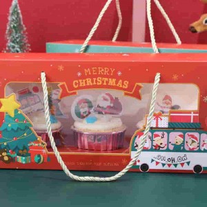 Jandéla Box Beureum Warna Printing Matte Cupcake bungkusan Jeung cecekelan