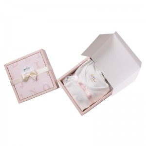 Розов цвят 2 части Хартиена подаръчна кутия 400 g/m2 Бяла картонена сгъваема кутия с панделка