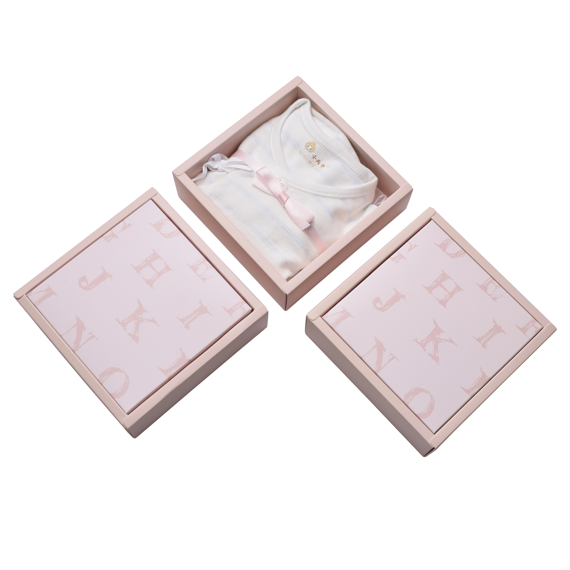 Pink Color 2 Pieces Paper Gift Box 400gsm White Cardboard Folding Box With Ribbon    (7)
