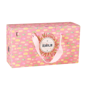 रिबन हँडलसह गुलाबी गिफ्ट बॉक्स 22pt कार्ड कलर कार्डबोर्ड पेपर बॉक्स