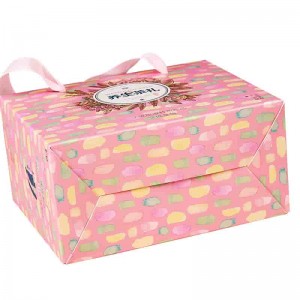 Caixa de regal rosa Caixa de paper de cartró de color amb targeta de 22 punts amb mànec de cinta
