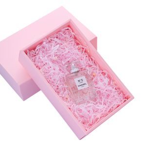 Rosa skjutlåda för utskrift av låda 20pt kort i liten presentförpackning med papperspåse