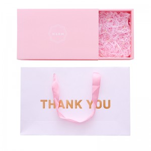 Cassetto per diapositive con stampa rosa Scatola regalo piccola in cartoncino da 20 pt con sacchetto di carta