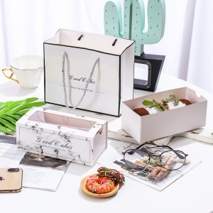 Bedruckte Dessert-Verpackungsbox aus weißem Papppapier mit Schiebeschublade und PET-Fenster