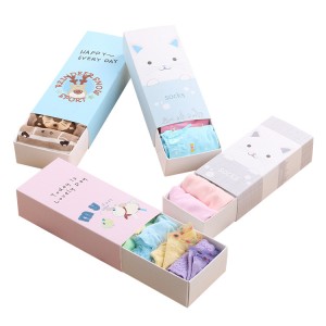China Cheap Factory OEM Logo Recyclable 400gram White Board Cute Cartoon Printing Pull Type Paper Gift Box for Socks