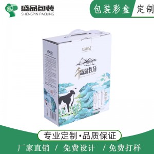 White Printed Corrugated Outer Carton   Full Overlap Top Lid With Plastic Handle Milk