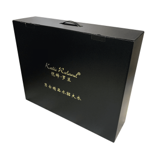 Luxus Black Double Offset Dréckerei Pabeier Verpakung Box Plastik Handle