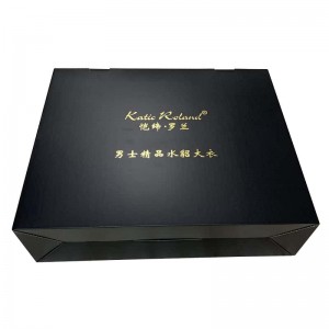 Luxury Black Double Offset Printing Paper Packaging Box ပလပ်စတစ်လက်ကိုင်