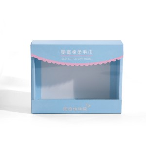 Blauwe Lúkse Printing Transparant Finster Drawer High Grade White Paper Packaging Gift Box foar Clothes Towel