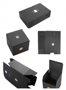 Hideung Logo Emas Corrugated Paket Box Carton pikeun Tea Pot