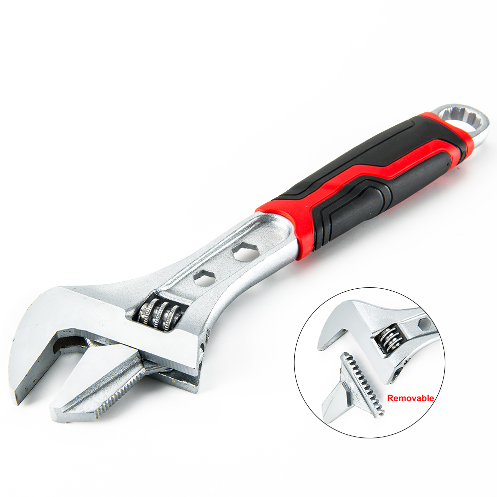 Plastic Handle Adjustable Wrench With Removable Wider Longer Opening Jaws 