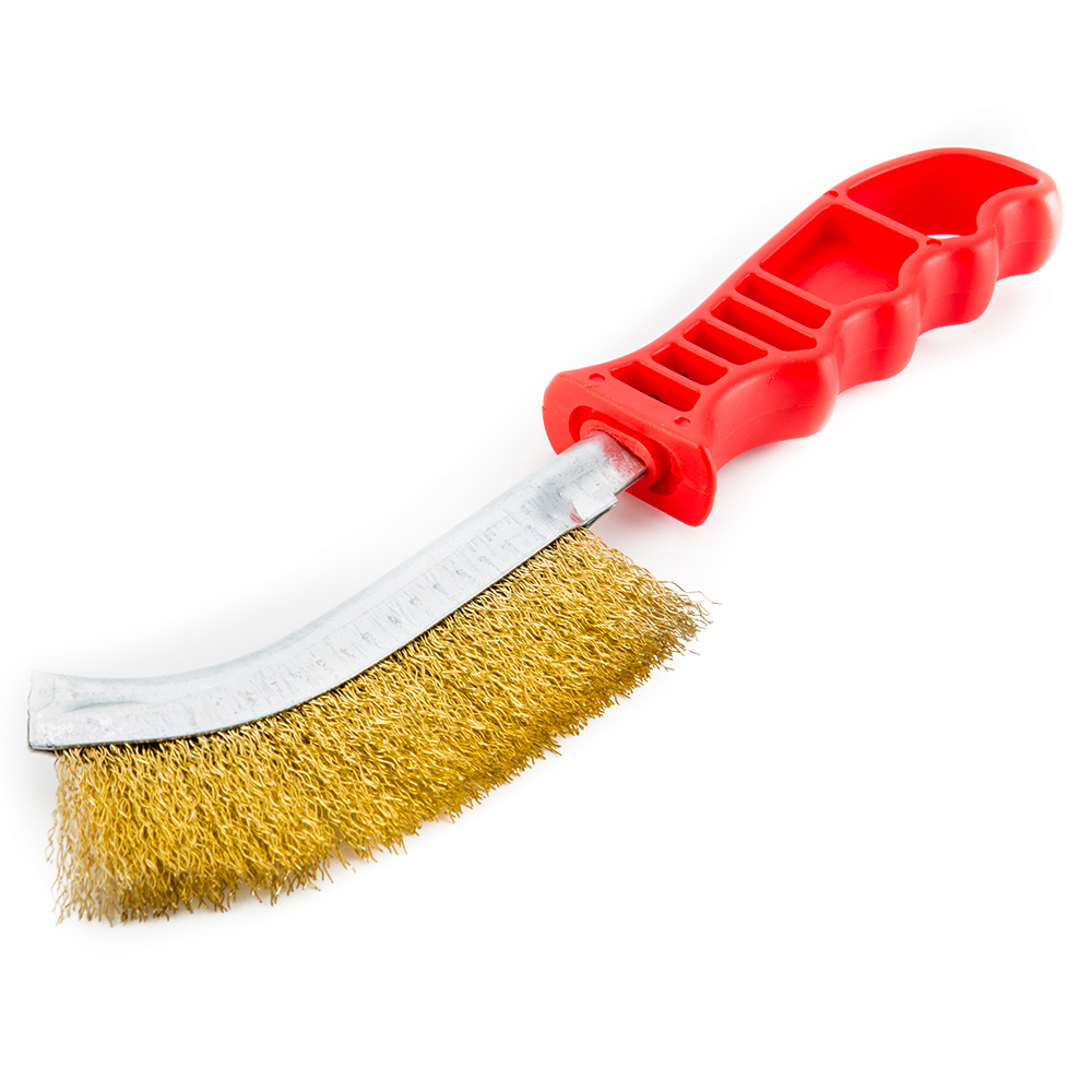 Rust Cleaning Brass Plated Steel Brush With Long Plastic Handle