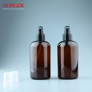 8oz amber plastic bottle with black spray pump