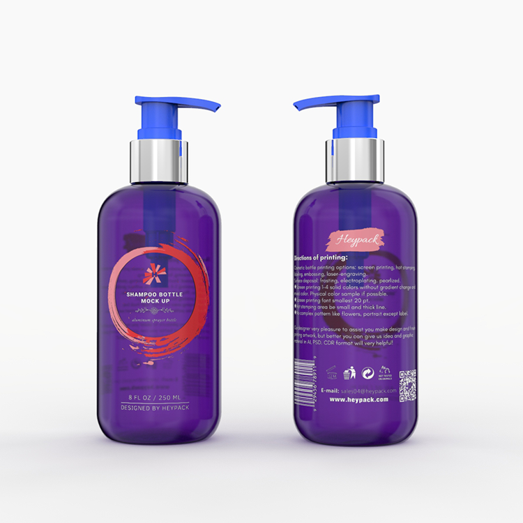 Hot Sale for 50ml Bottles - Boston round purple translucent silver lotion pump dispenser PET plastic bottle in 250ml – HEYPACK