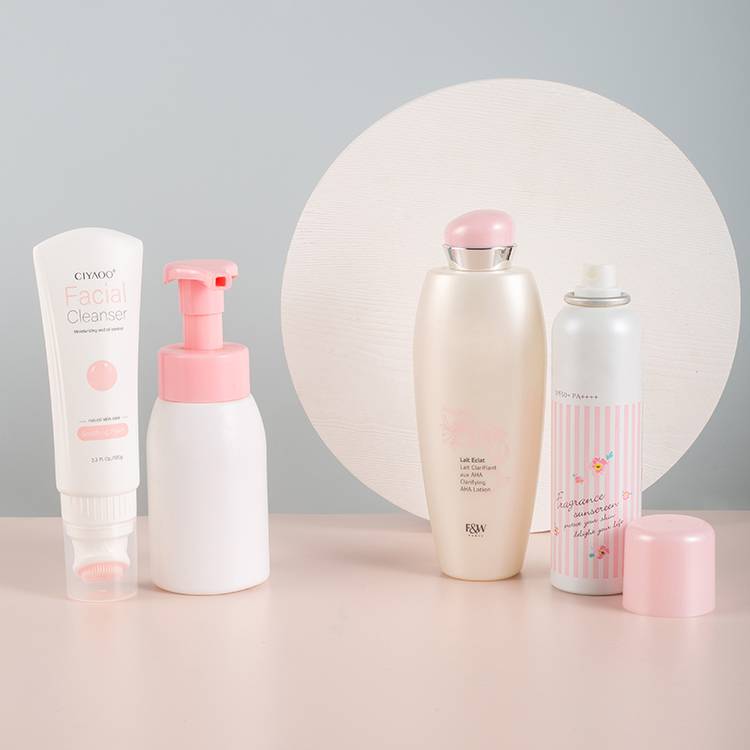 Moziturizing Spray Bottle, Sunscreen tube and Airless Serum Bottle  Rose Pink Skincare Cosmetic Packaging Mock-Up