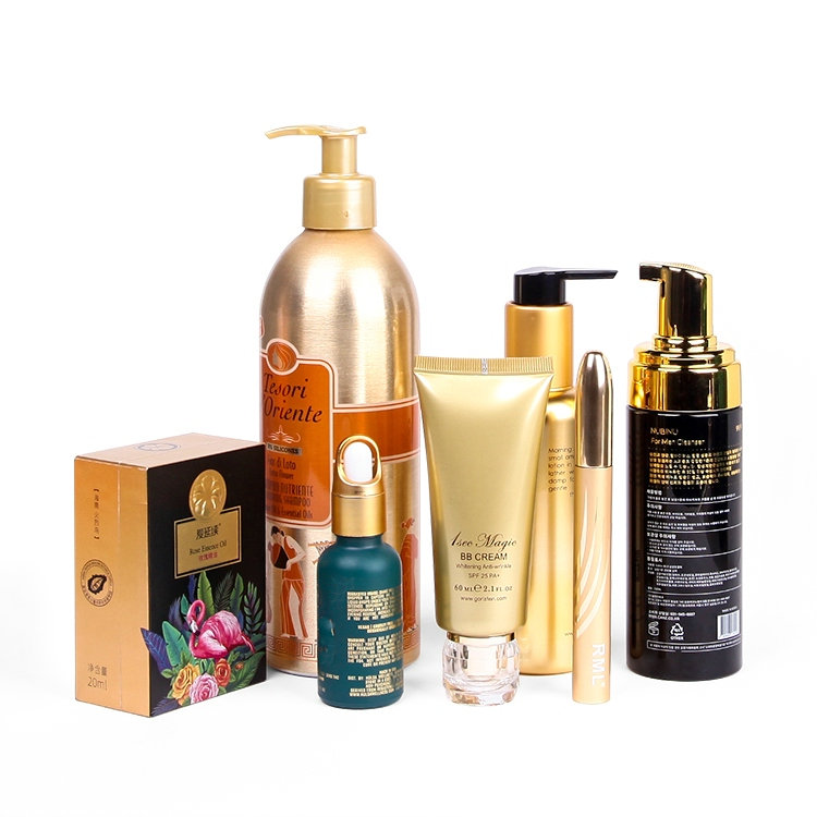 Golden surface luxury cosmetic skin care bottles packaging