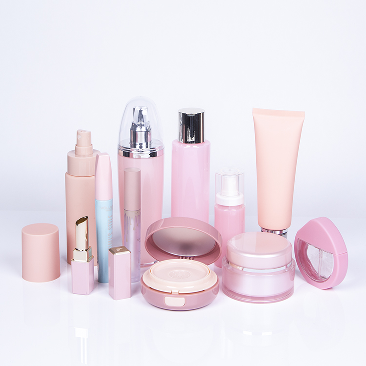 Skin color plastic cosmetic bottle, pink cosmetic jar, pink cosmetic packaging series
