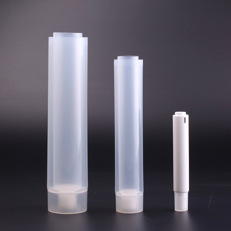 round transparent white  two creams dual chamber tube with screw close lid, offset printing cosmetic tube for two usages