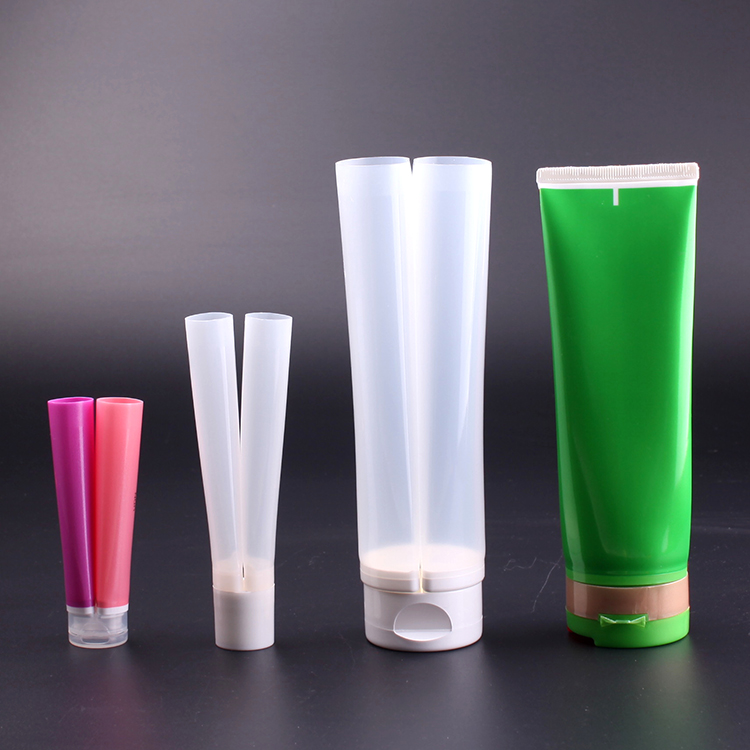 Unsealed dual-phase Twin Tube with saperated filp top, dual chamber plastic tubes for cosmetics