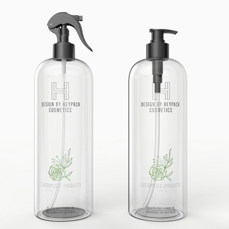 One of Hottest for 50ml Spray Bottles - Popular 1000 ml transparent PET plastic bottle with black pump – HEYPACK