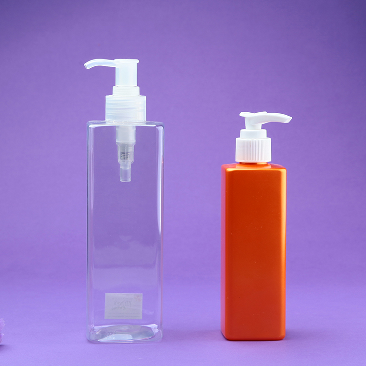 500ml Customized clear PET plastic lotion pump flat square bottle