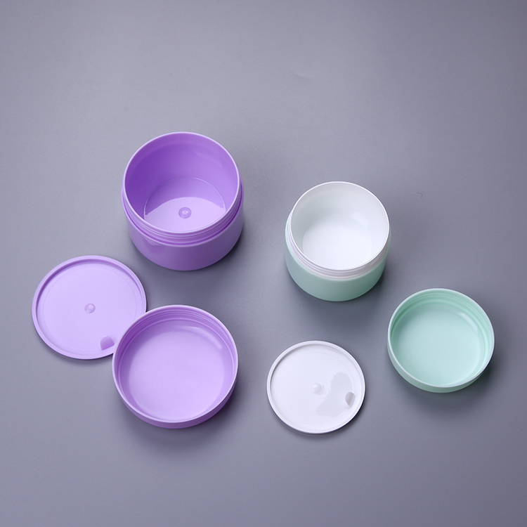 Smooth surface ODM soild blue & purple color PP plastic round top double wall face Moisturizing Soft cream jar
