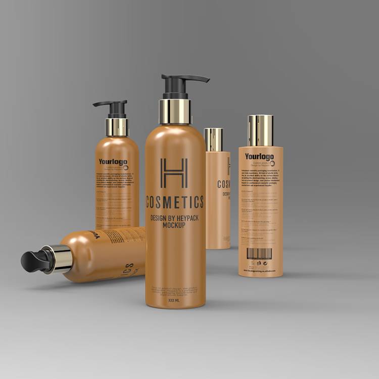 Gold pump Brown Color 250ml Body Lotion Bottle Packaging