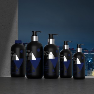 Empty 300ml 500ml 750ml 1000ml plastic matte black lotion bottle with golden pump shampoo bottle supplier