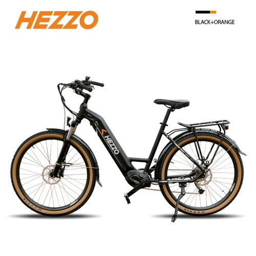 HEZZO 27.5Inch Step Thru Ebike 48v 500w BAFANG M600 Mid Drive Electric Bike 90Km Long Range Puncture Proof Tire Electric City Bike