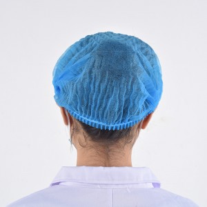 Disposable PP Nonwoven Strip Bar Cap Biru Medical Bouffant Head Cover Kustomisasi Round Mop Caps