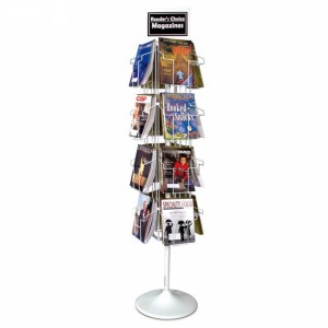16 Pockets 4 Tier Rotating Black Wire Literature Floor Stand With Wheels