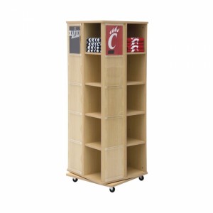 2 Sided Revolving Wooden T-Shirt Display Stand With Wheels And Cubbies