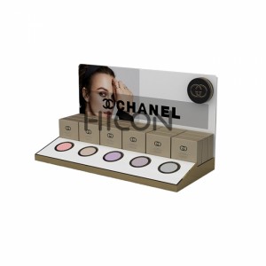 2-Tiered Golden Cosmetic Makeup Counter Display Units For Chanel