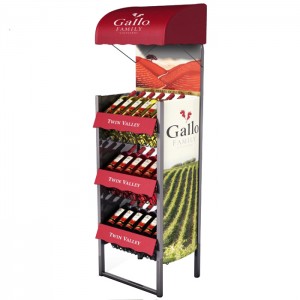 3 Layers Creative Red Metal Customized Bottle Wine Floor Display Rack