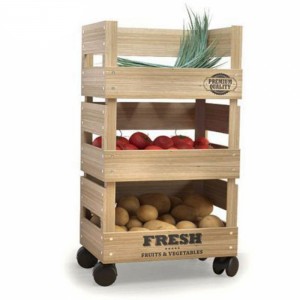 3 Layers Customized Movable Wooden Fruit Vegetable Display Rack