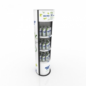 3-Tiers White Graphics Beverage Kiosk Displays Shelf Design