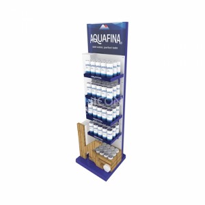 5-Tiers Blue White Metal Drinks Water Display Stand With Wood Box