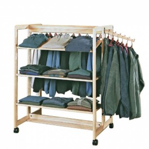 Adjustable Customized White Wood Movable Clothes Hanger Display Rack