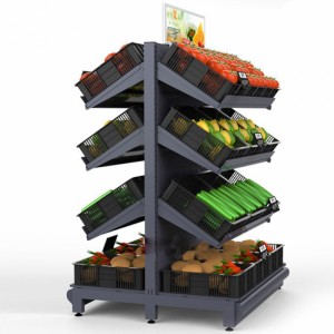 Black Metal Supermarket Fruit And Vegetable Display Rack With Mirror