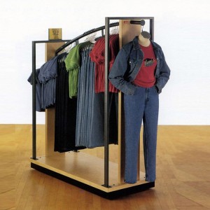 Casual Brown Wooden Retail Clothing Stores Shelves Jeans Shirt Display Rack