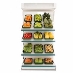 Clean White Metal Customized Vegetable And Fruit Display Shelves
