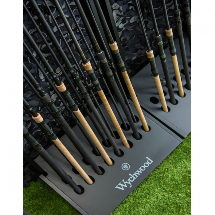 China Cool Customized Floor Black Wood Fishing Rod Display Rack  Manufacturer and Supplier