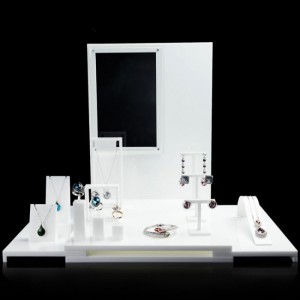 Countertop White Acrylic Jewelry Necklace Display Stand With Mirror