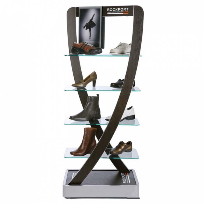 Creative Gray Floor Glass Customized Retail Shoe Display Stands (2)