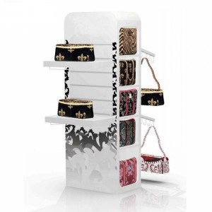Custom Bag Retail Store 4-Way Movable Wooden Handbag Hanging Display Stand