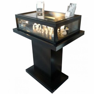 Custom Brand Name Floor Standing Corner Lighting Wood Glass Jewelry Display Cabinet
