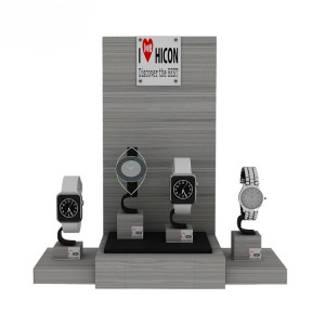 Customized Gray Wooden Noble Wrist Watch Retail Display Stand