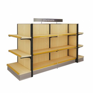 Stable Custom 4-Group Brown Wood Gondola Display Stands With Cabinet